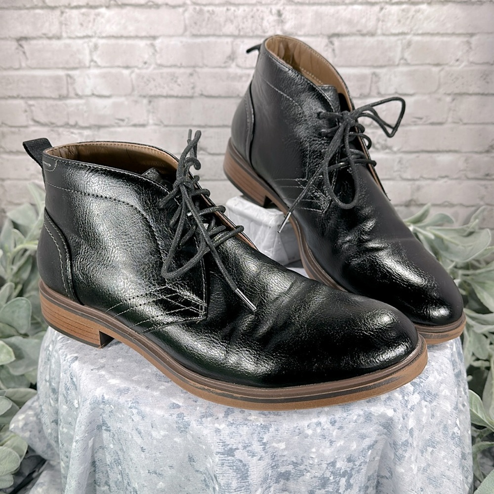 Sonoma Aaron Black Faux Leather Plain Toe Lace-Up Dress Boots Men’s 8.5M✨VGUC✨